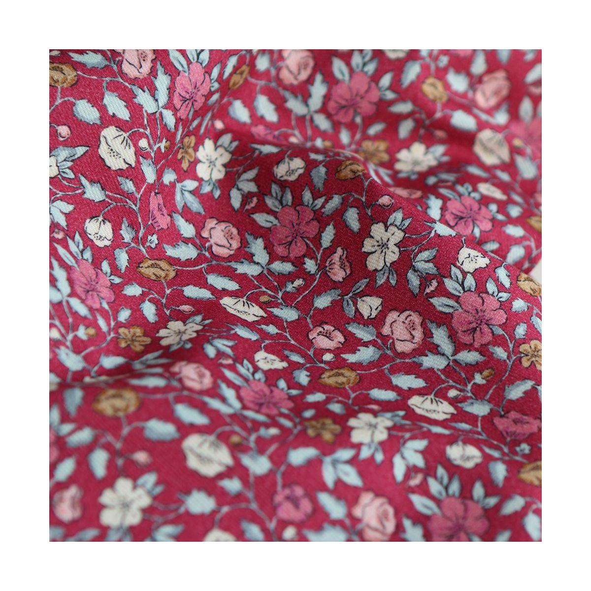 Amelia - Velours milleraies coton organique imprimé fleuri framboise