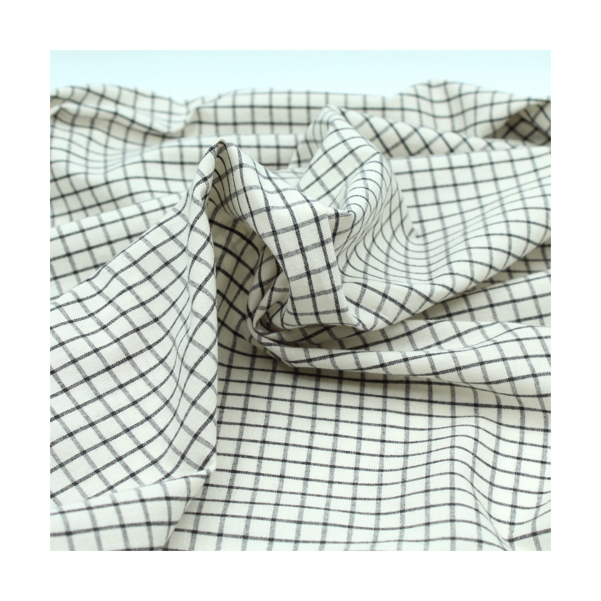 Coton popeline chiné écru carreaux