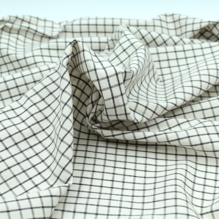 Coton popeline chiné écru carreaux