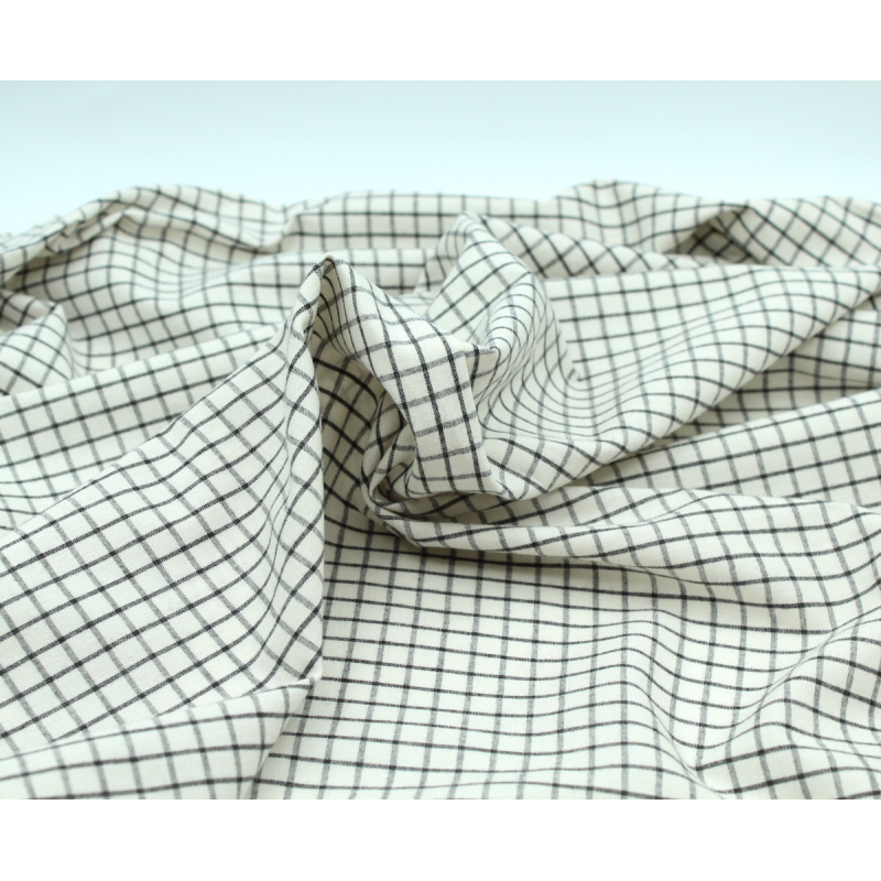 Coton popeline chiné écru carreaux