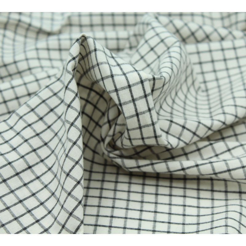 Coton popeline chiné écru carreaux