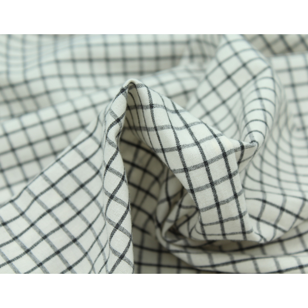 Coton popeline chiné écru carreaux