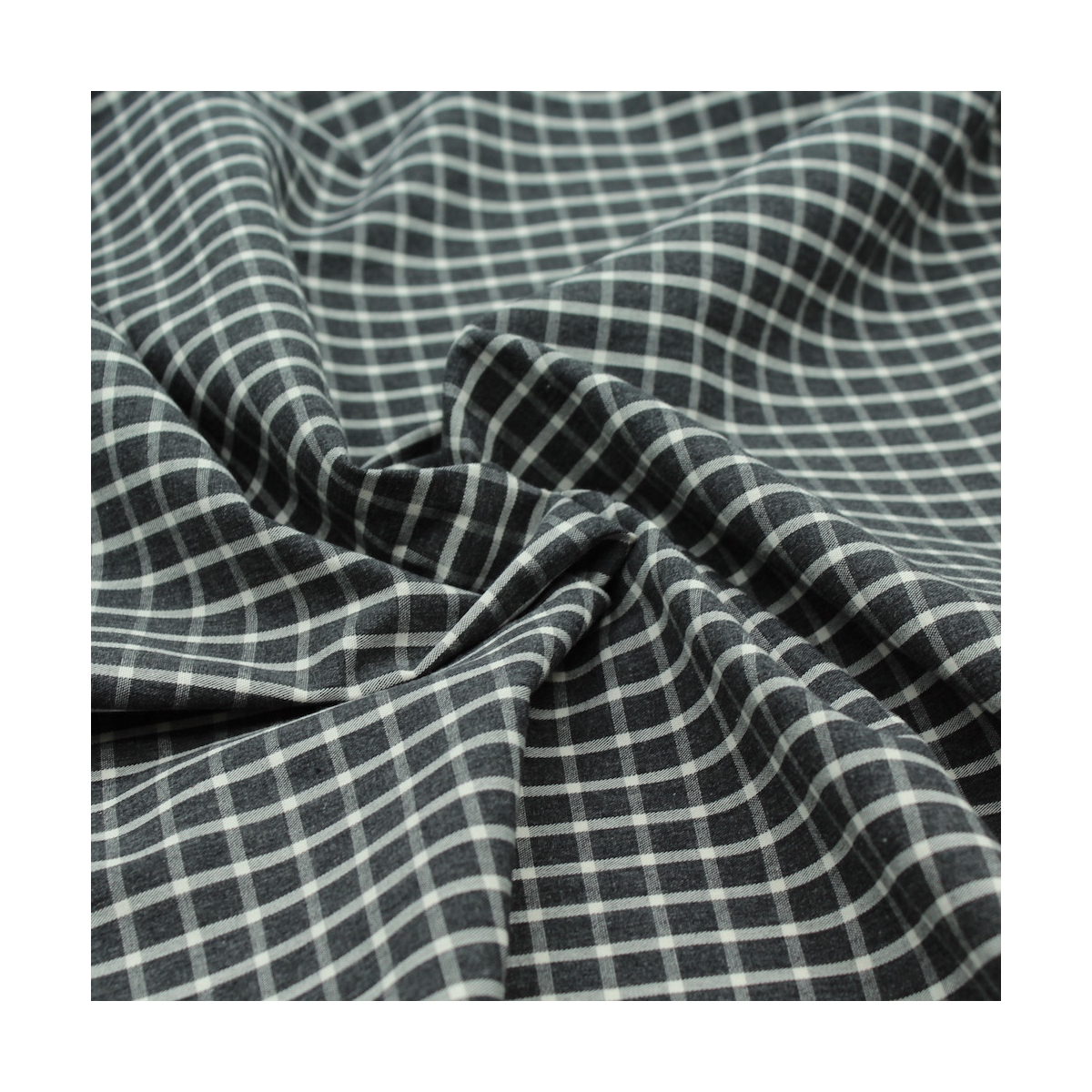 Popeline de coton tissé carreaux écru chiné anthracite Popeline de coton tissé carreaux écru chiné anthracite