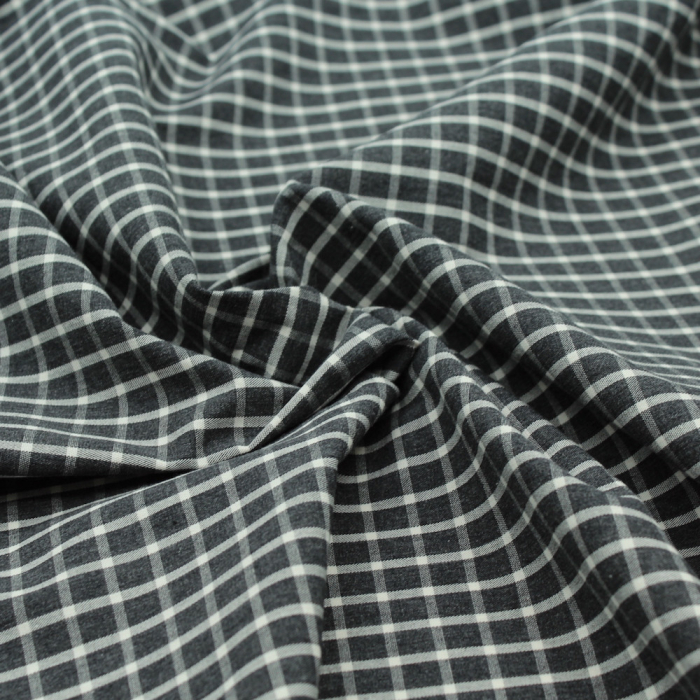 Popeline de coton tissé carreaux écru chiné anthracite