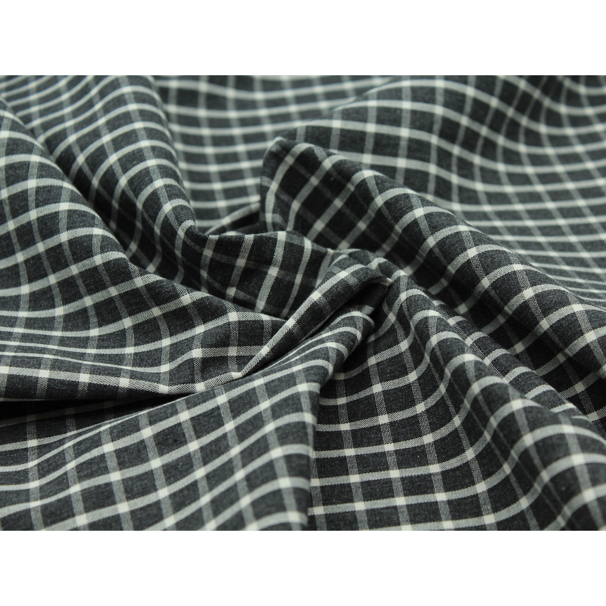 Popeline de coton tissé carreaux écru chiné anthracite Popeline de coton tissé carreaux écru chiné anthracite