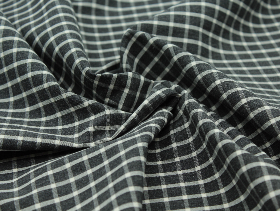 Popeline de coton tissé carreaux écru chiné anthracite