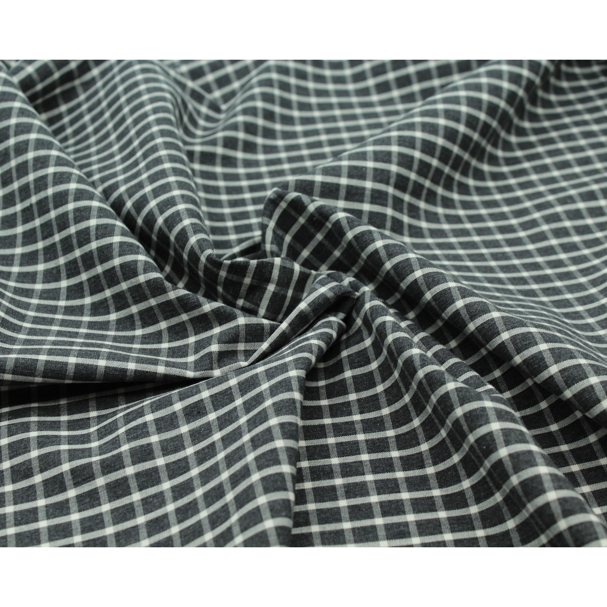 Popeline de coton tissé carreaux écru chiné anthracite Popeline de coton tissé carreaux écru chiné anthracite