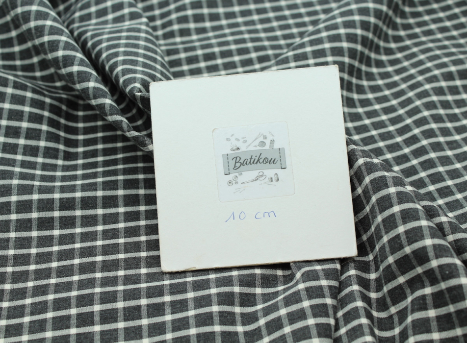 Popeline de coton tissé carreaux écru chiné anthracite