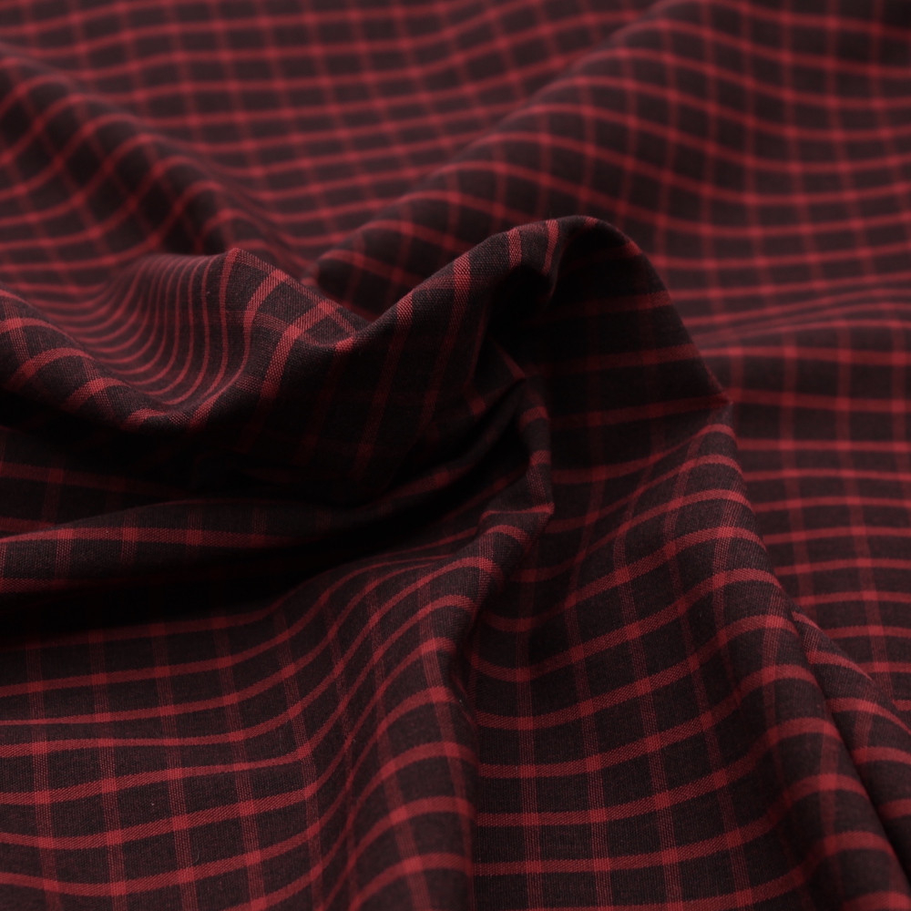 Popeline de coton tissé carreaux lie de vin chiné