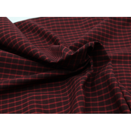Popeline de coton tissé carreaux lie de vin chiné