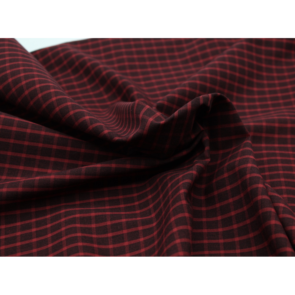 Popeline de coton tissé carreaux lie de vin chiné