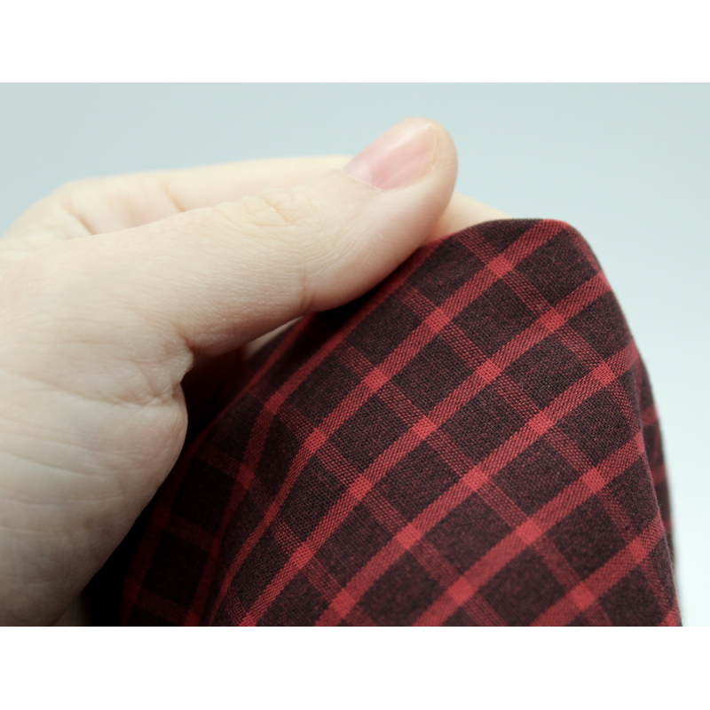 Popeline de coton tissé carreaux lie de vin chiné