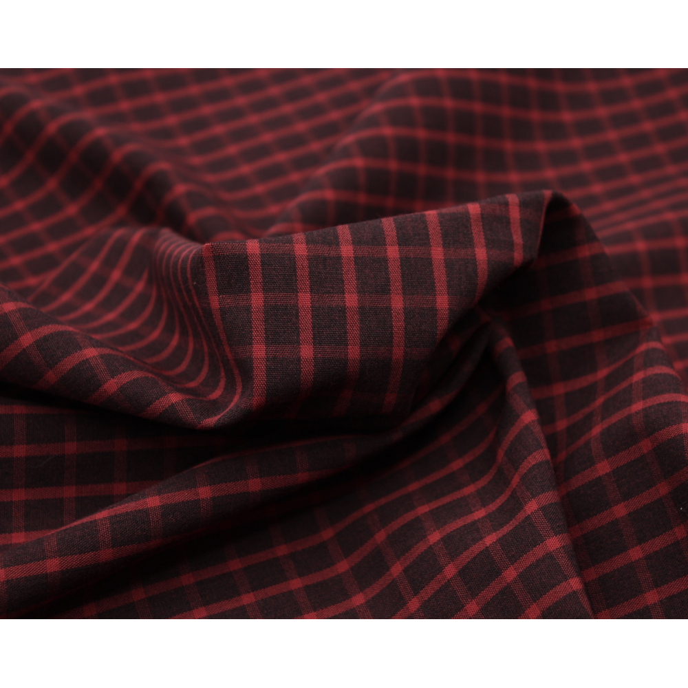 Popeline de coton tissé carreaux lie de vin chiné