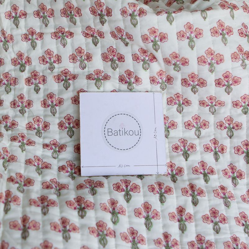 Jasmin - Tissu indien matelassé double face coton hand block largeur 100cm