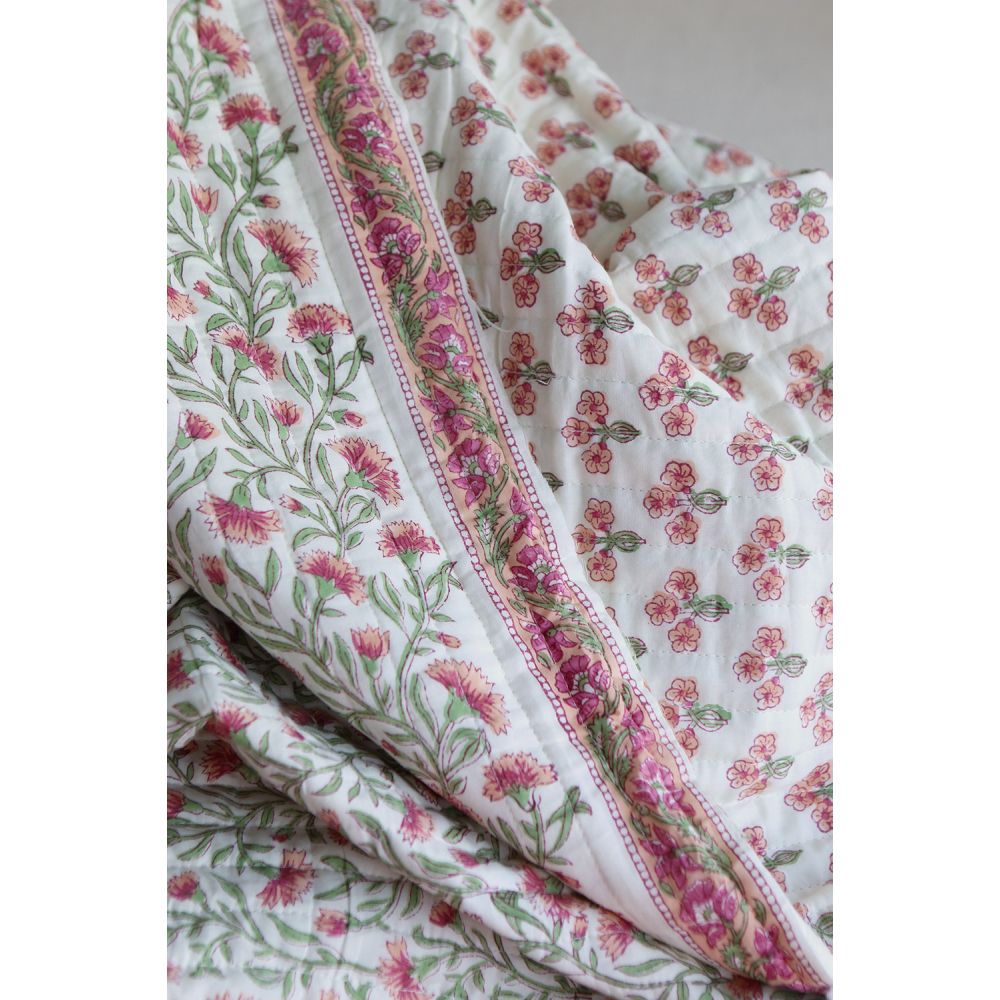 Jasmin - Tissu indien matelassé double face coton hand block largeur 100cm