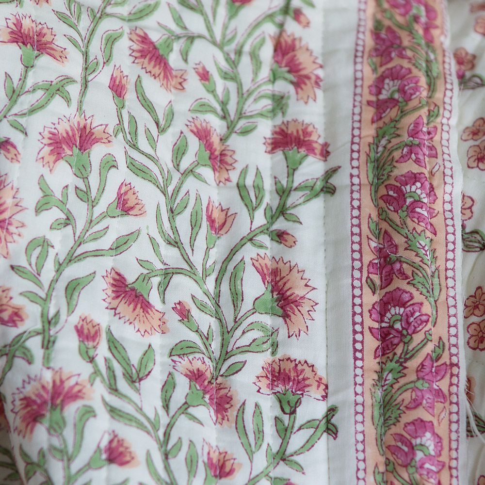 Jasmin - Tissu indien matelassé double face coton hand block largeur 100cm