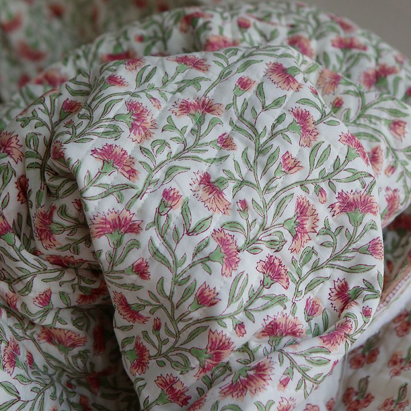 Jasmin - Tissu indien matelassé double face coton hand block largeur 100cm