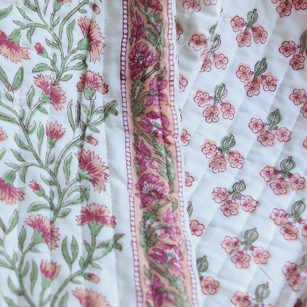 Jasmin - Tissu indien matelassé double face coton hand block largeur 100cm