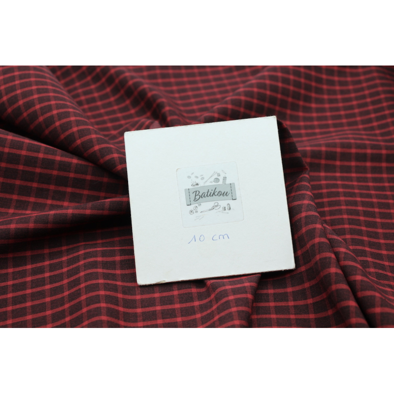 Popeline de coton tissé carreaux lie de vin chiné