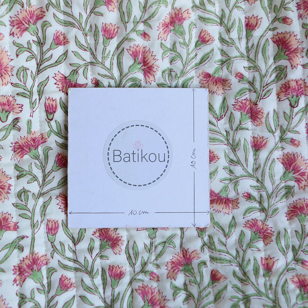 Jasmin - Tissu indien matelassé double face coton hand block largeur 100cm