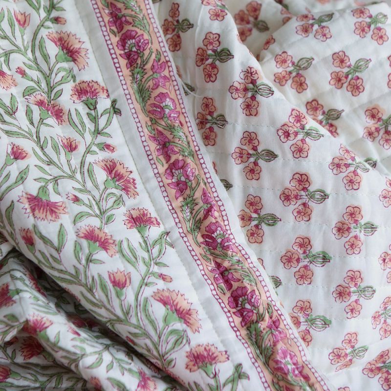 Jasmin - Tissu indien matelassé double face coton hand block largeur 100cm