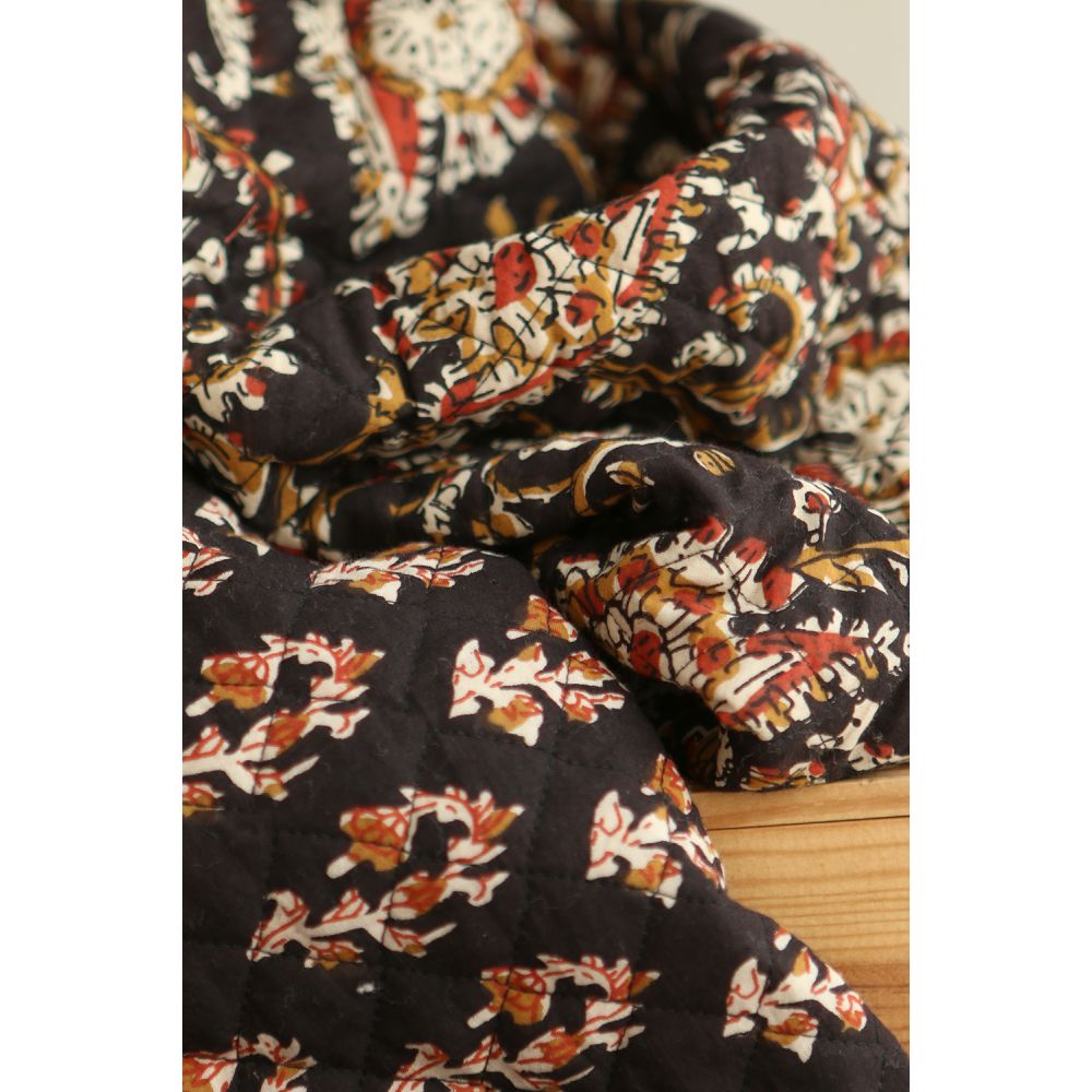 Kajal - Tissu indien matelassé double face coton hand block teal largeur 100cm