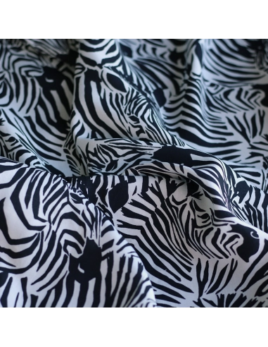 Zebra - Viscose imprimé fleuri graphique zèbres noir et blanc