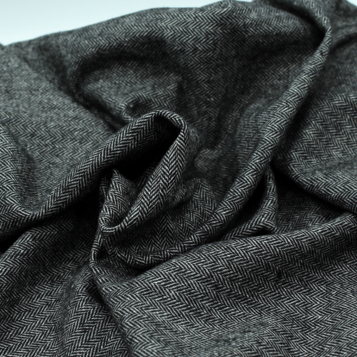 Tissu chevrons texturé coton / laine coloris noir Batikou - 1