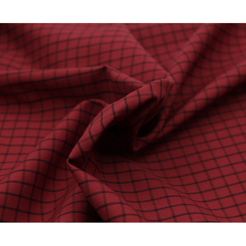 Popeline de coton tissé carreaux bordeaux chiné