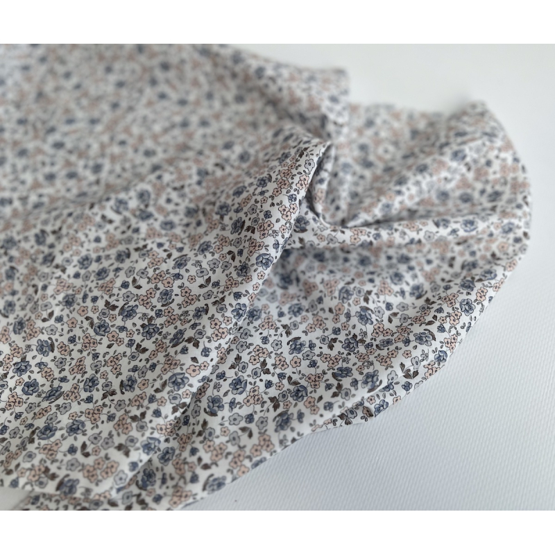 Elbée - Batiste de coton SILKYNE à imprimé fleuri porcelaine Tissus issus de l'agriculture biologique  - 7
