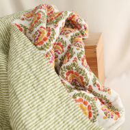 Ravi - Tissu indien matelassé double face coton hand block teal largeur 100cm