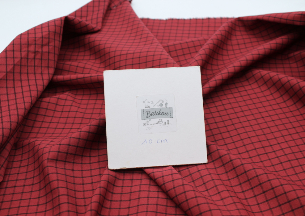 Popeline de coton tissé carreaux bordeaux chiné