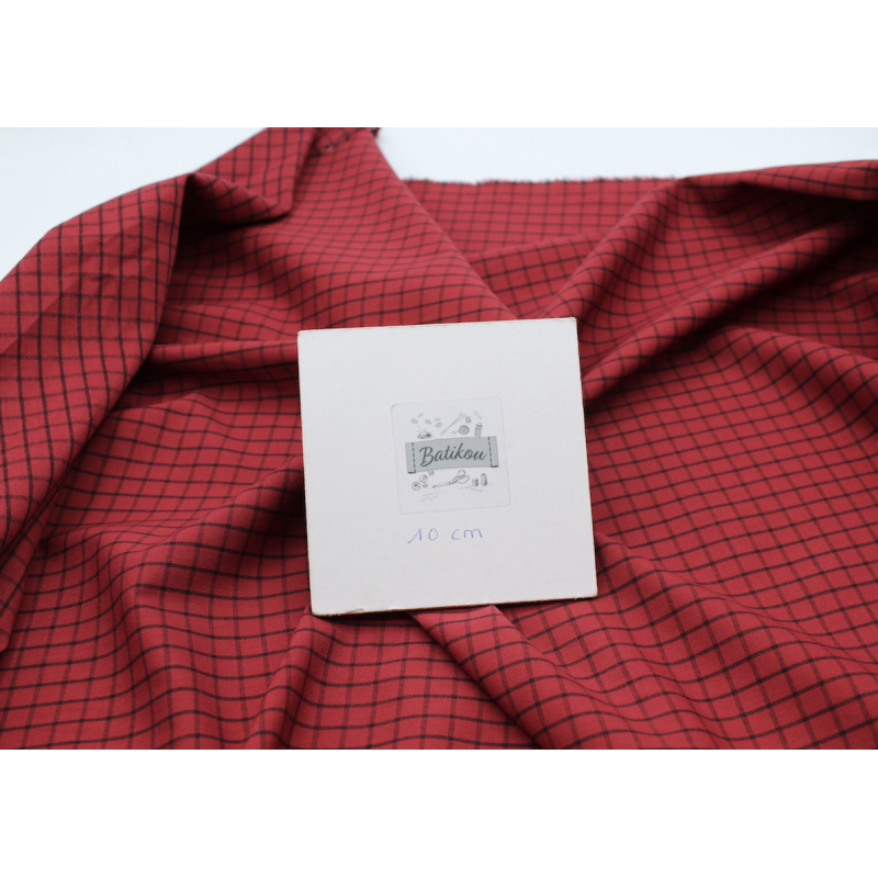 Popeline de coton tissé carreaux bordeaux chiné