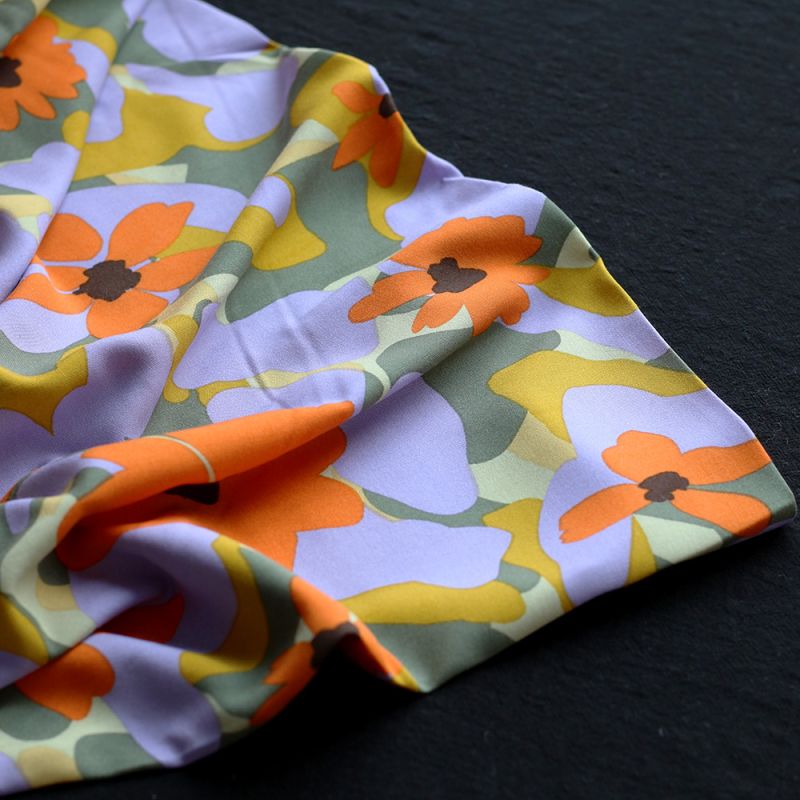 Aimée - Viscose imprimé fleuri vert et orange