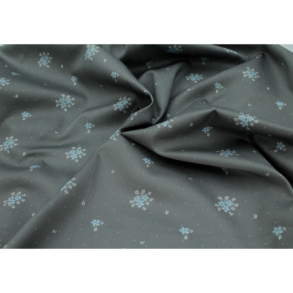 Coton satiné motif Beth exclusif Batikou fond pois gris étain x1m