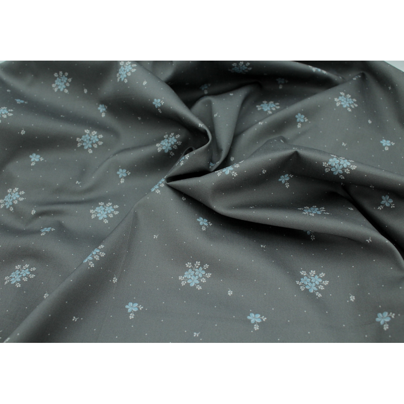 Coton satiné motif Beth exclusif Batikou fond pois gris étain x1m
