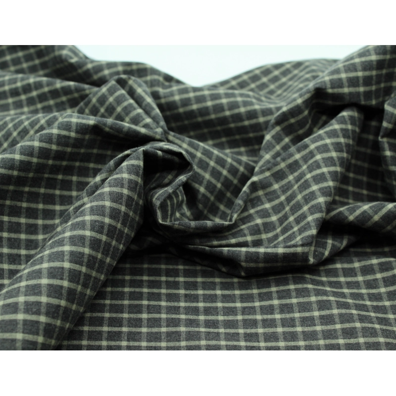 Popeline de coton tissé carreaux kaki chiné