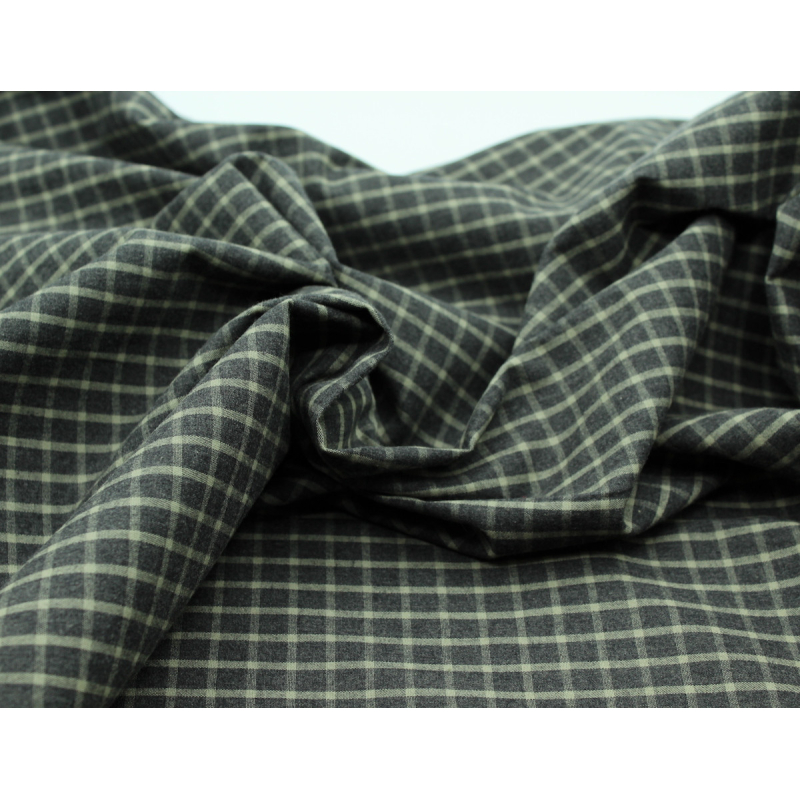 Popeline de coton tissé carreaux kaki chiné