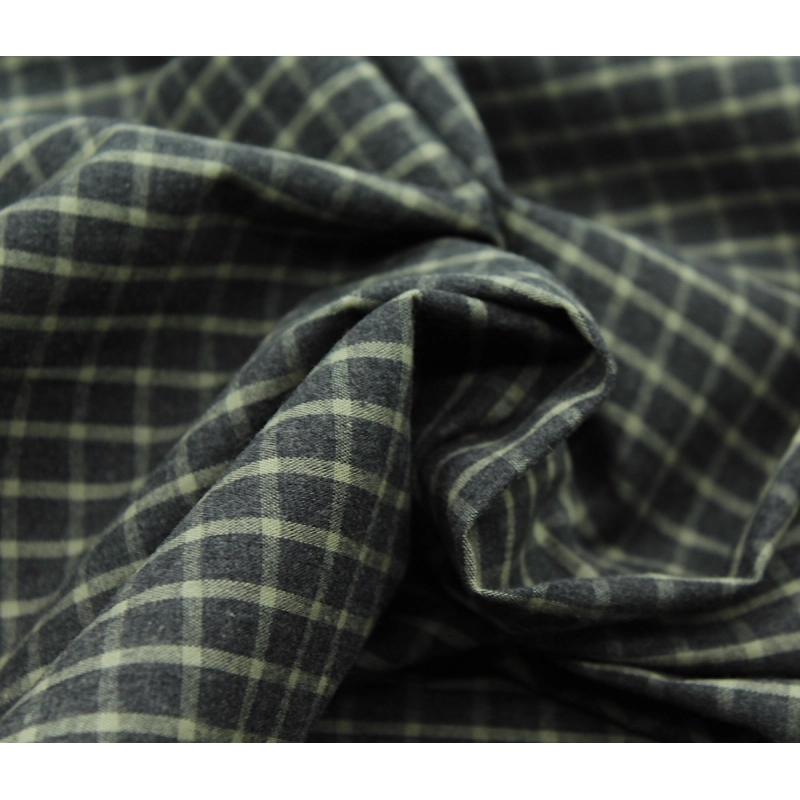 Popeline de coton tissé carreaux kaki chiné