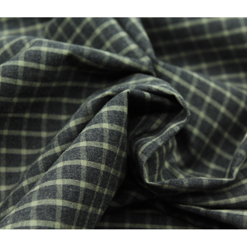 Popeline de coton tissé carreaux kaki chiné