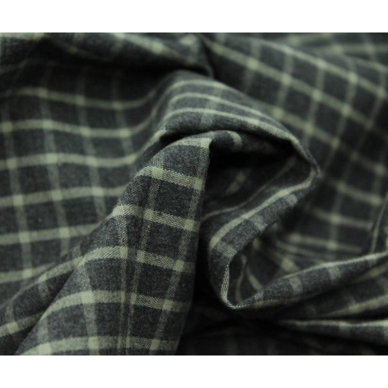 Popeline de coton tissé carreaux kaki chiné