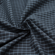 Popeline de coton tissé carreaux bleu jean chiné