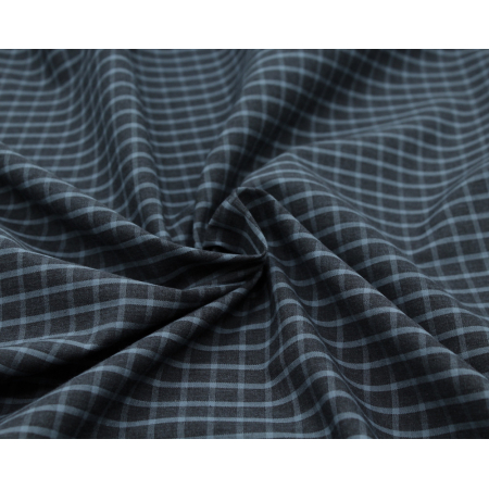 Popeline de coton tissé carreaux bleu jean chiné Popeline de coton tissé carreaux bleu jean chiné