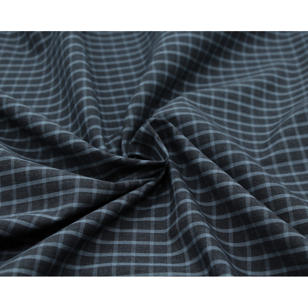 Popeline de coton tissé carreaux bleu jean chiné