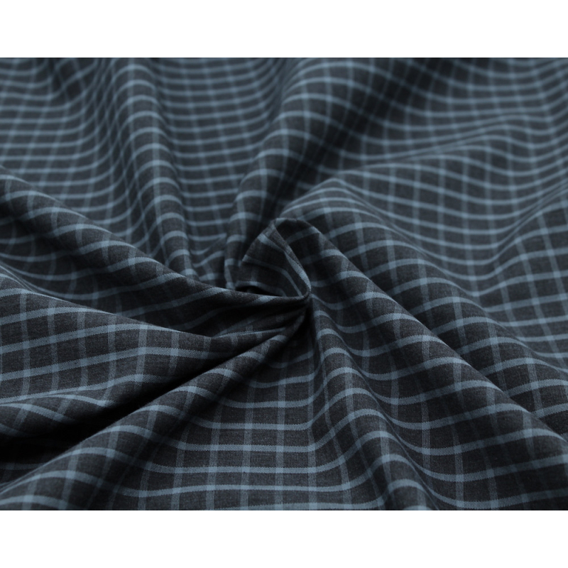 Popeline de coton tissé carreaux bleu jean chiné