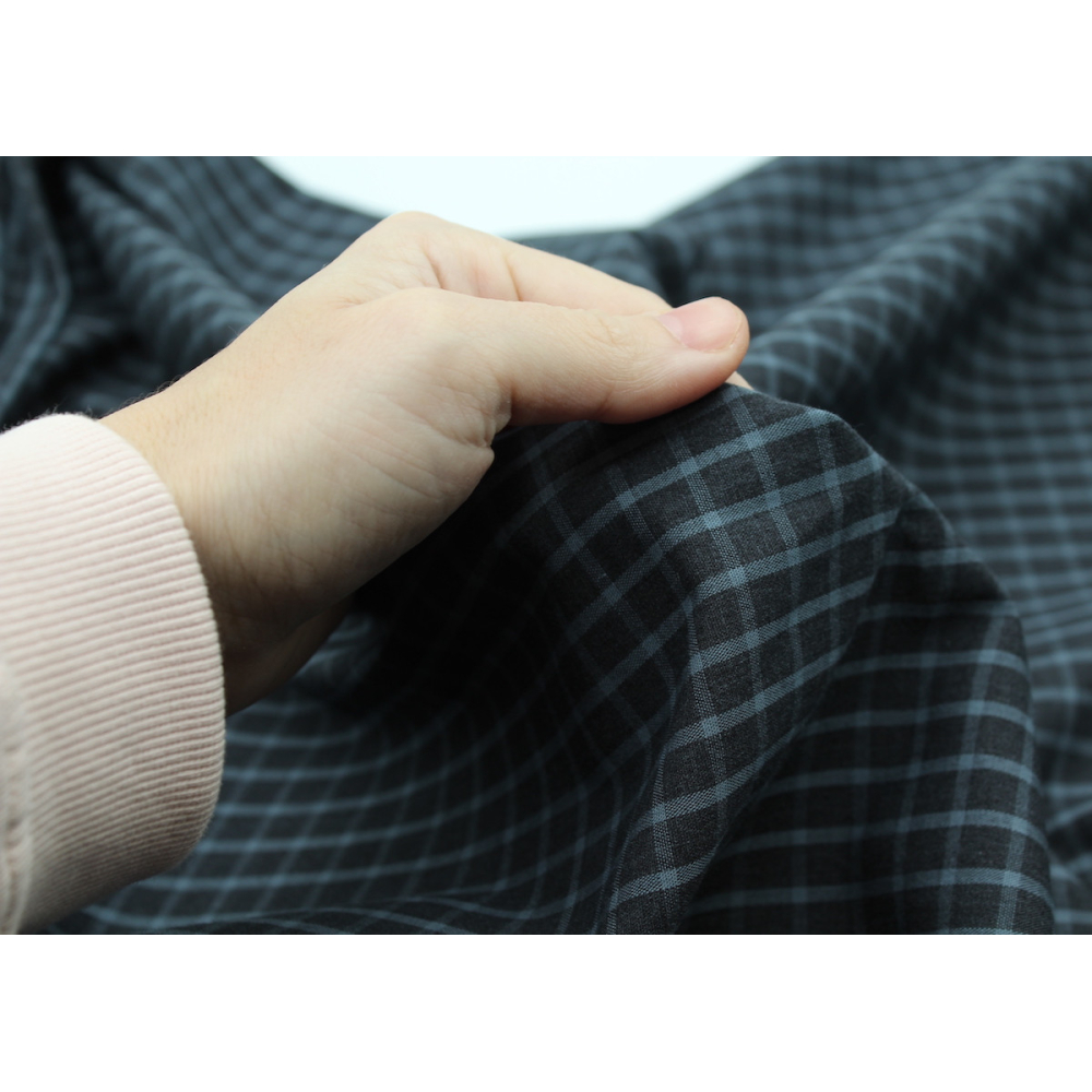 Popeline de coton tissé carreaux bleu jean chiné