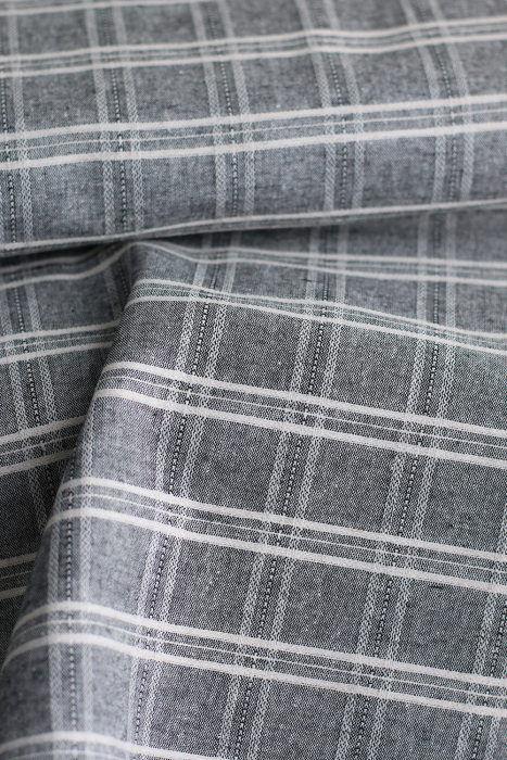 Tissu coton et viscose texturé quadrillage blanc et noir