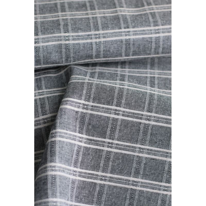 Tissu coton et viscose texturé quadrillage blanc et noir