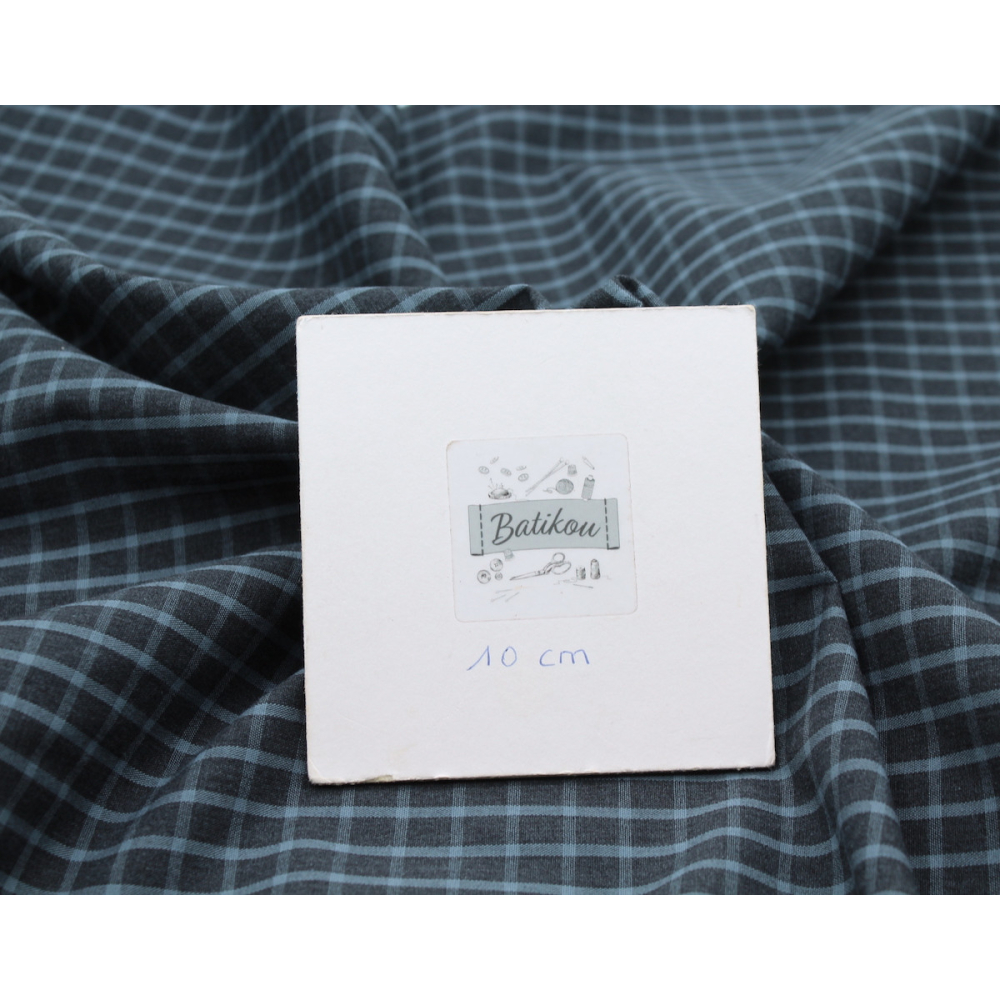 Popeline de coton tissé carreaux bleu jean chiné