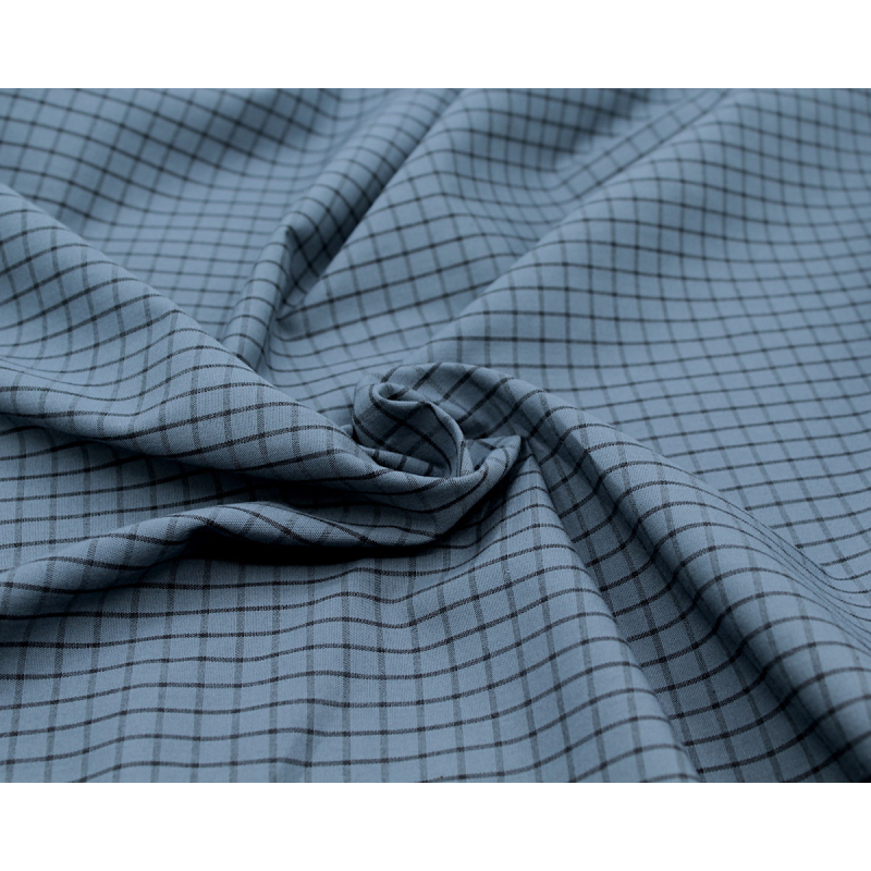 Popeline de coton tissé carreaux bleu jean chiné